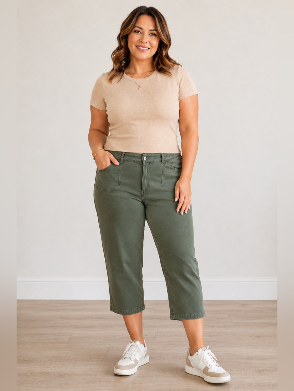 Women’s 24W plus size straight cropped leg Olive Utility Pants